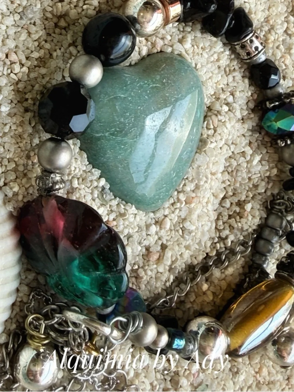 ONYX Black, Green, Amber Multi-Bead Charm Bracelet